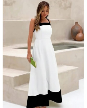 Vestido Longo em Crepe Alfaiataria Bicolor E | Moda Evangelica